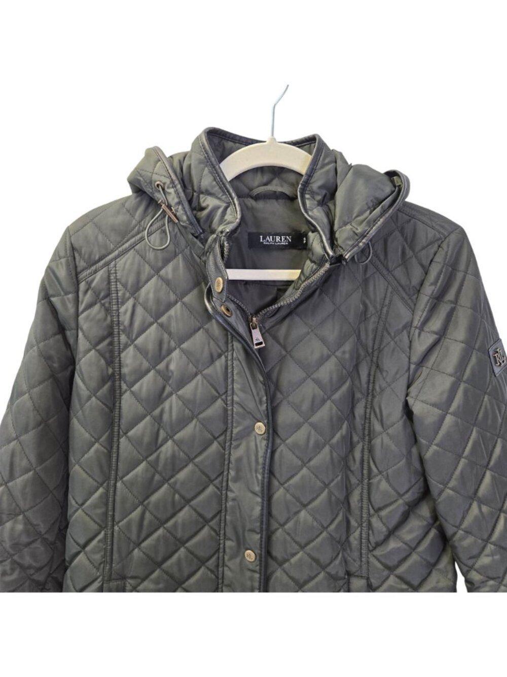 Lauren Ralph Lauren Black Label Quilted Vegan Leather Trim Hooded Coat Size Smal - Picture 4 of 10
